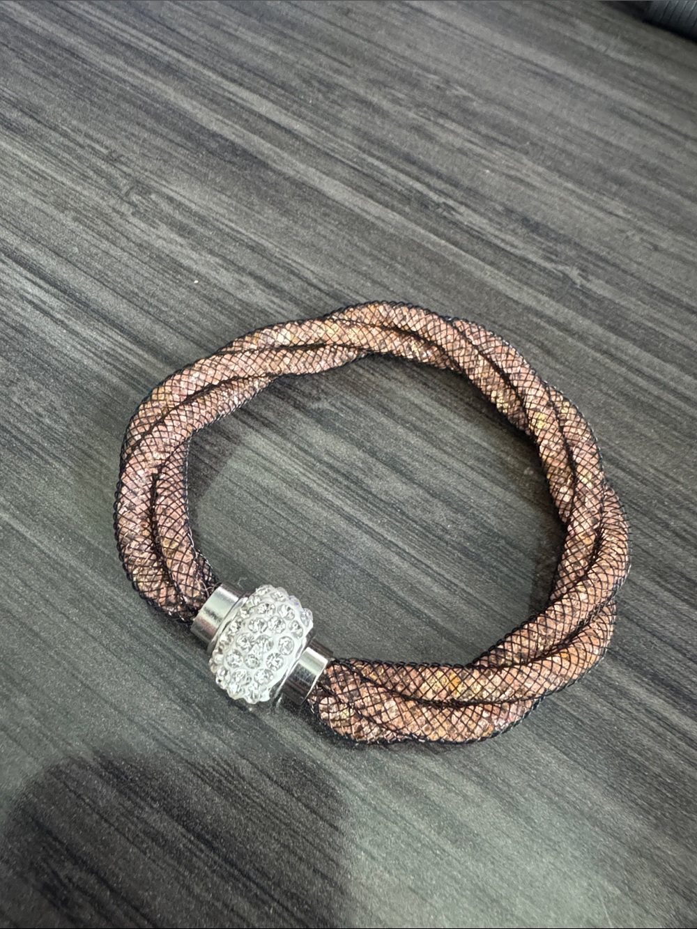 Sparkling brown and silver crystal Mesh Bracelet with Crystal magnetic clasp